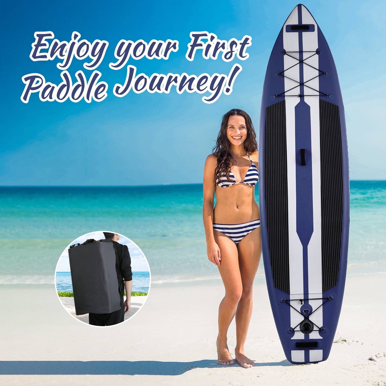 Arlopu 11ft Inflatable Stand Up Paddle Board 6'' Thick Non-Slip Deck W/ Aluminum Paddle, Leash, Backpack