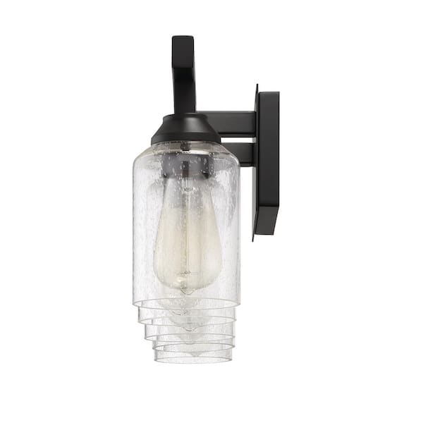 Chicago 35.75 in. 5-Light Flat Black Finish Vanity Light with Seeded Glass