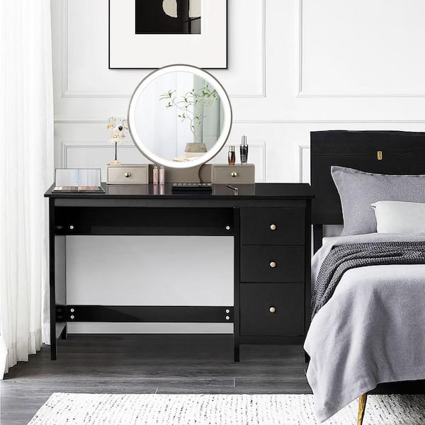 47 in. Black Computer Desk Study Writing Desk Home Office Workstation with 3-Drawers