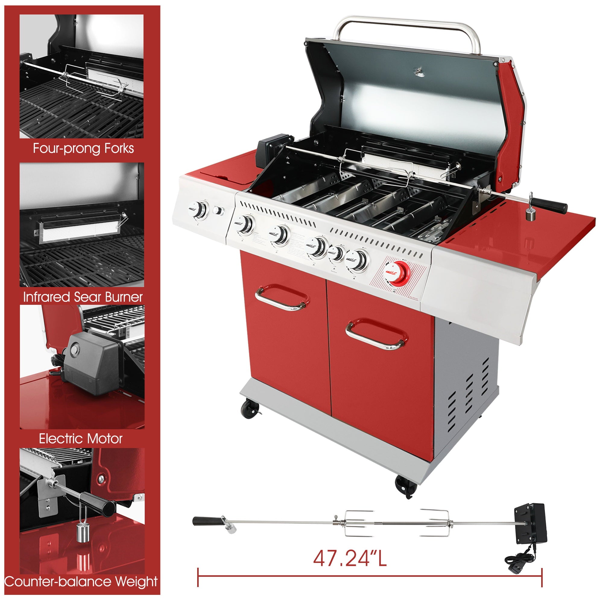 Royal Gourmet GA5403R 5-Burner BBQ Cabinet Style Gas Grill with Rotisserie Kit, Rear Burner, Sear Burner and Side Burner