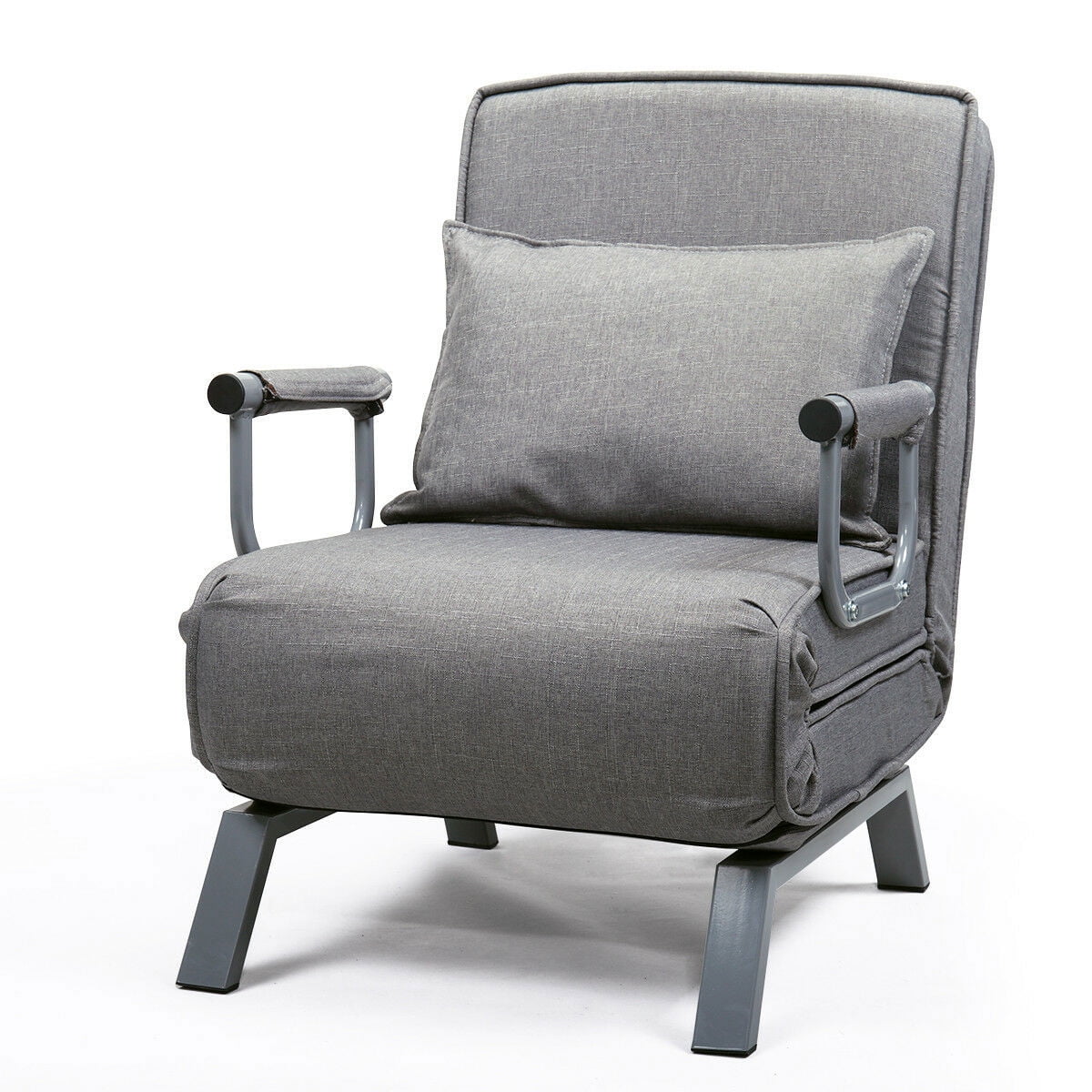 Cfowner Convertible Sofa Bed Sleeper Chair, 5 Position Adjustable Backrest, Folding Arm Chair Sleeper w/Pillow, Upholstered Seat, Leisure Chaise Lounge Couch for Home Office