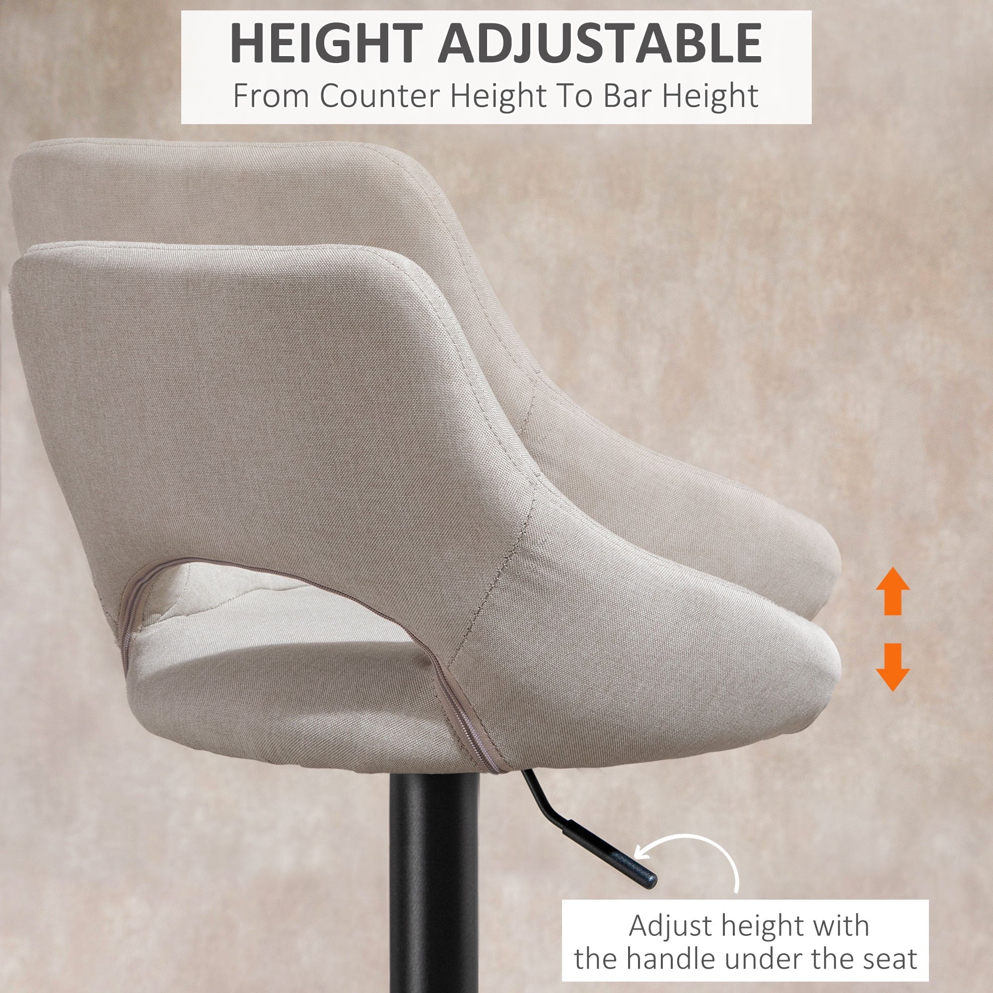 HomCom Bar Stool with Adjustable Height & 360-Degree Swivel, White, Set of 2