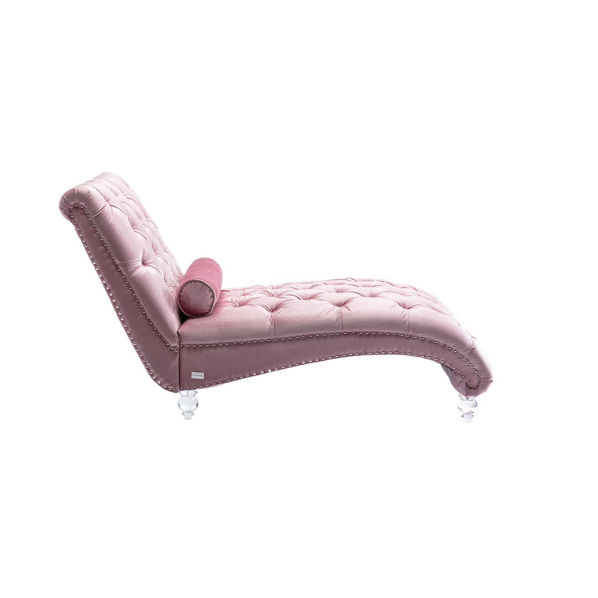 Zechuan Curved Lounge Chaise sofa, Accent Chair Sofa with Acrylic Leg, Pink