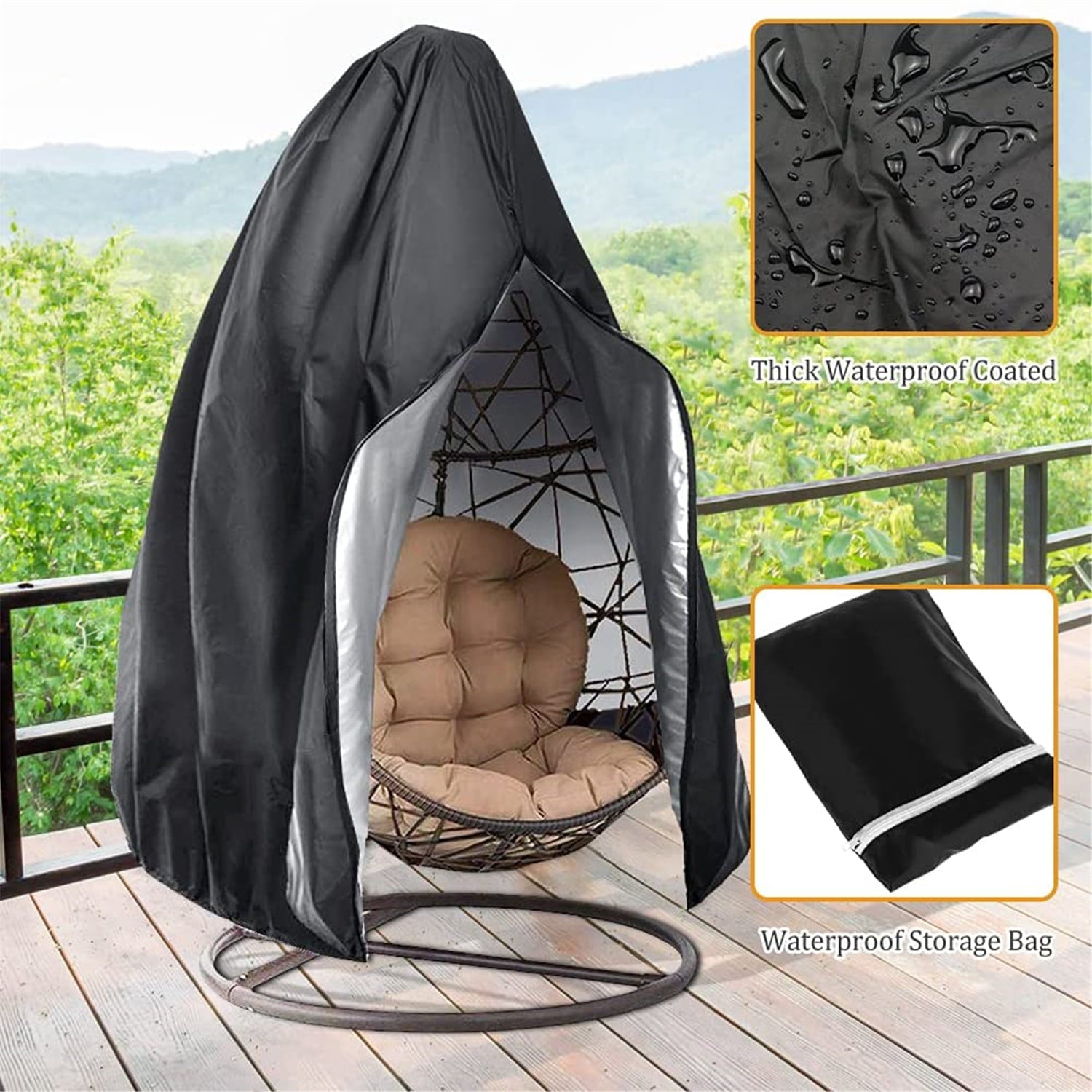 Number-one Egg Chair Cover Waterproof Swing Chair Cover with Zipper Patio Hanging Chair Cover 75 x 45 inches