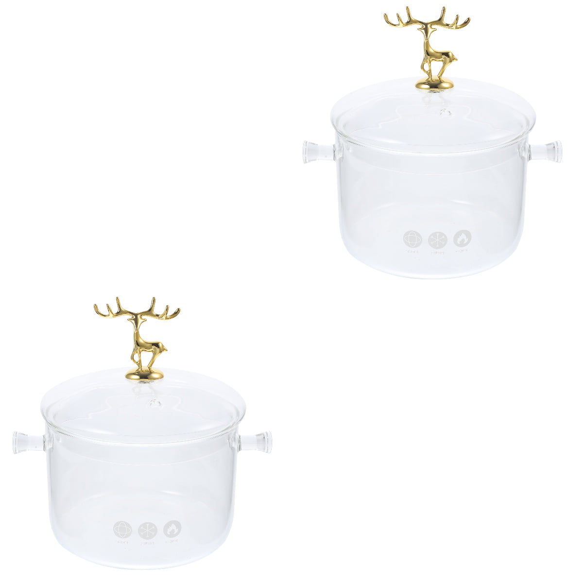 Homemaxs 2pcs High Borosilicate Glass Stockpot with Elk Design Lid and Double Ear Noodle Glass Pot Ramen Pot