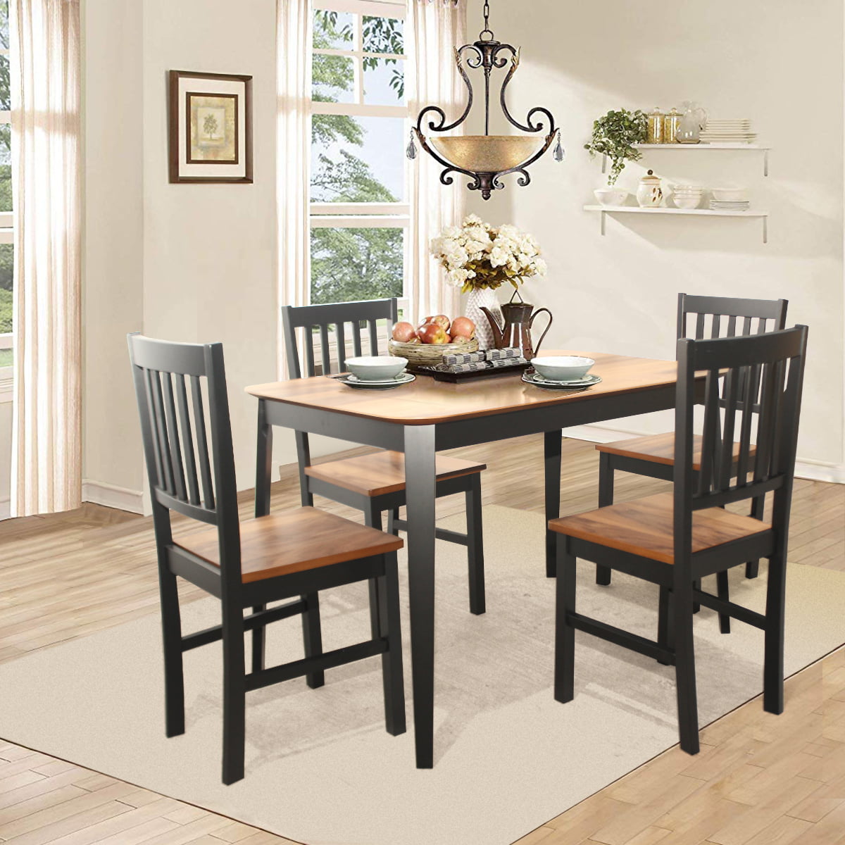 Set of 4 Dining Chair Kitchen Black Spindle Back Side Chair with Solid Wooden Legs