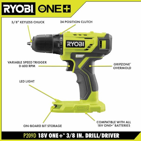 ONE+ 18V Cordless 3/8 in. Drill/Driver Kit with 1.5 Ah Battery, Charger, and Drill and Impact Drive Kit (40-Piece)