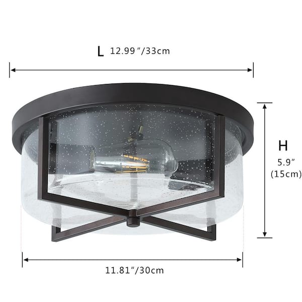 11.8 in. 2-Light Farmhouse Flush Mount Ceiling Light Fixture with Seeded Glass Shade