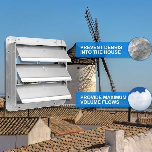 14 in. Square Aluminum Automatic Gravity Shutter Louver Static Roof Vent in Silver