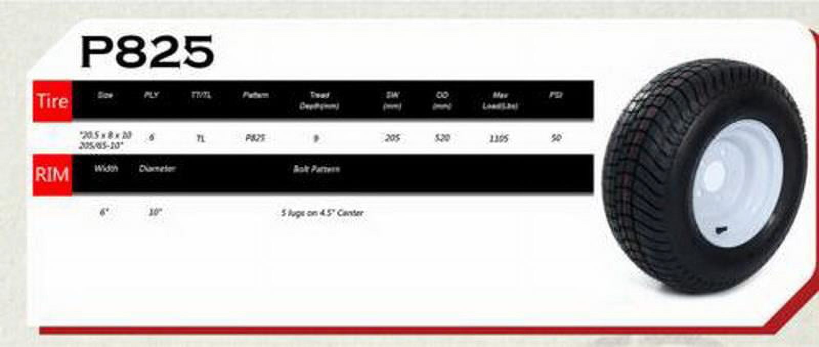 Ktaxon 2* 20.5x8.0-10 LRC Bias Trailer Tires on 5 Lug White Wheels 205/65-10