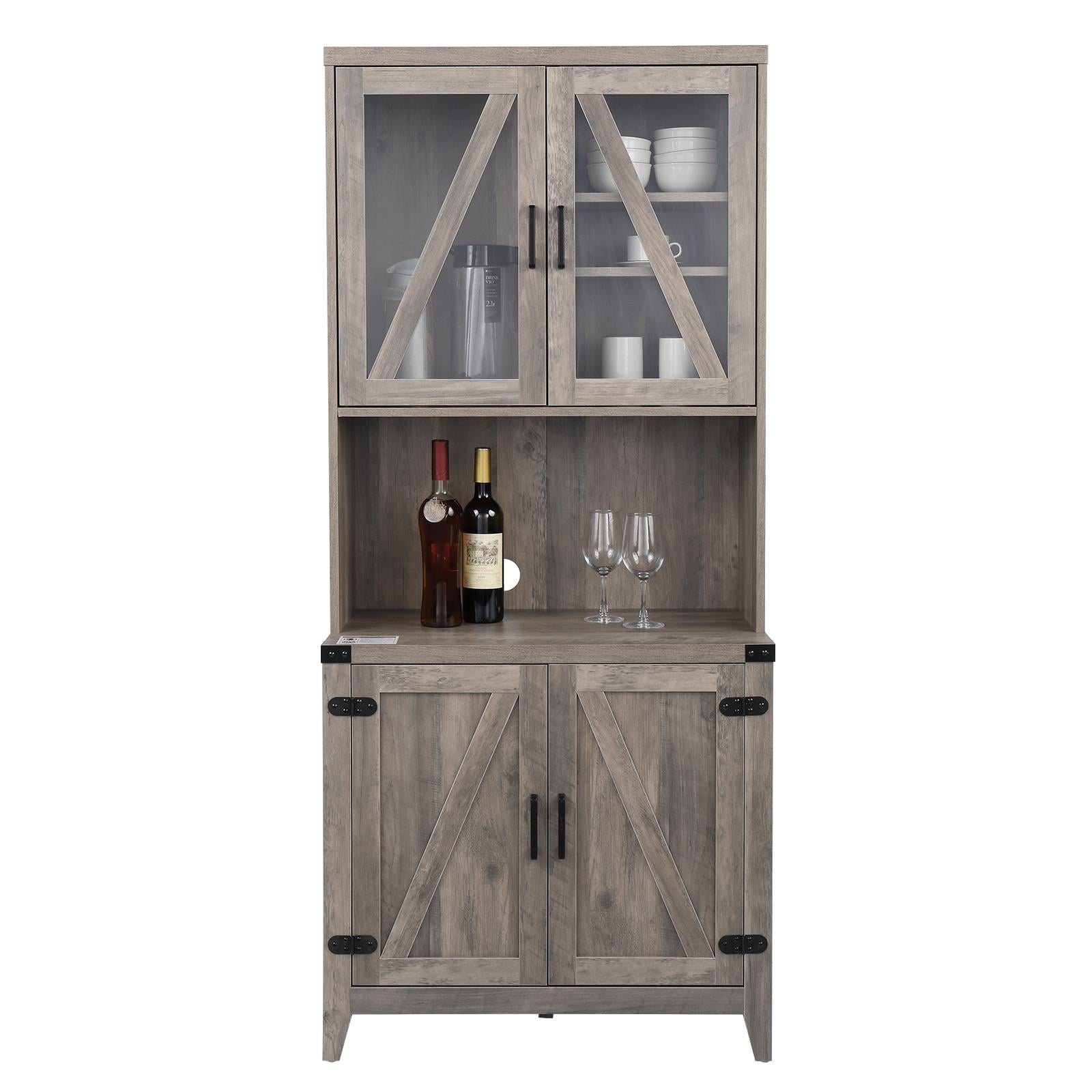 UBesGoo Freestanding Rustic Kitchen Buffet with Hutch, Pantry Storage Cabinet with Adjustable Shelf Grey Oak