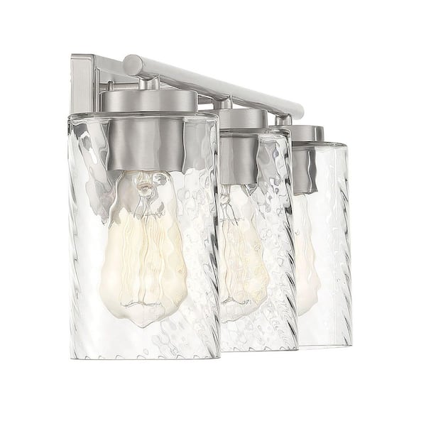 24 in. W x 8.63 in. H 3-Light Brushed Nickel Bathroom Vanity Light with Clear Cylinder Glass Shades
