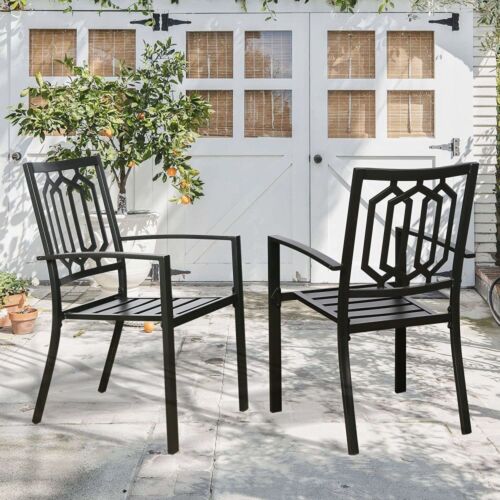 Outdoor Dining Chairs Set of 2 Stacking Patio Metal Arm Chairs for Garden, Yard,