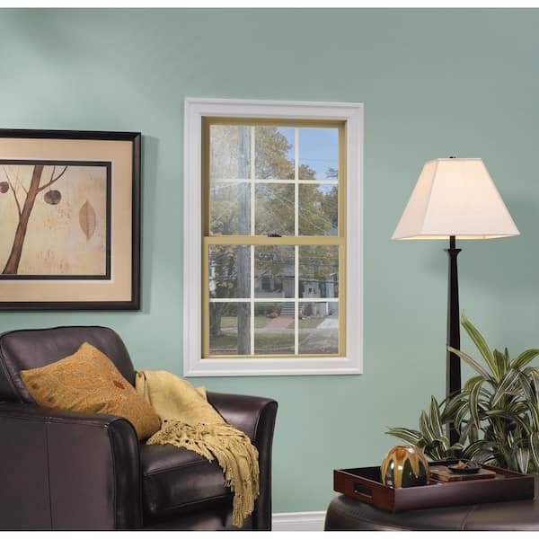 33.375 in. x 60 in. W-2500 Series Bronze Painted Clad Wood Double Hung Window w/ Natural Interior and Screen
