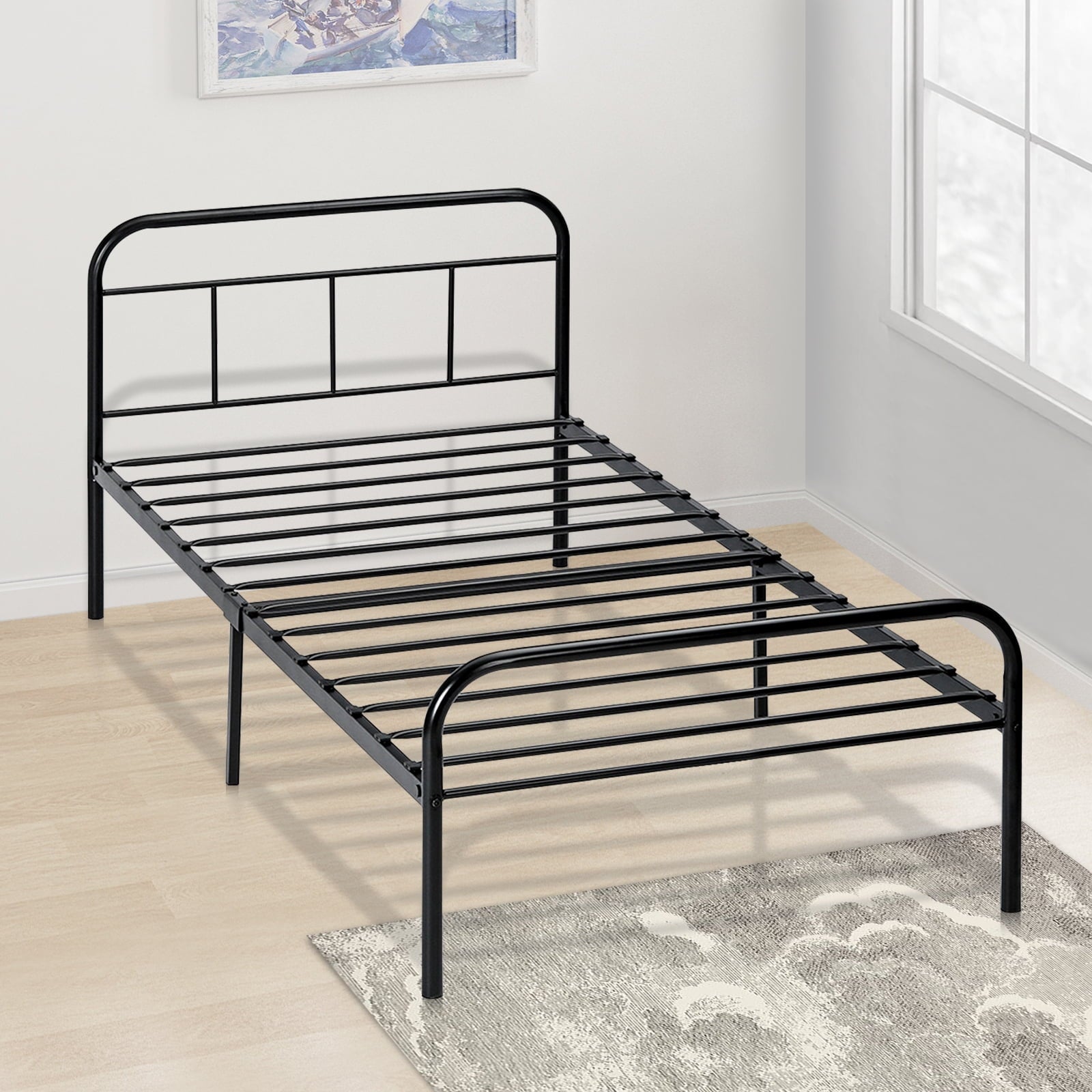 Lusimo Twin Metal Bed Frame with Headboard and Footboard No Box Springs Need 300 lbs Load Capacity Easy Assembly