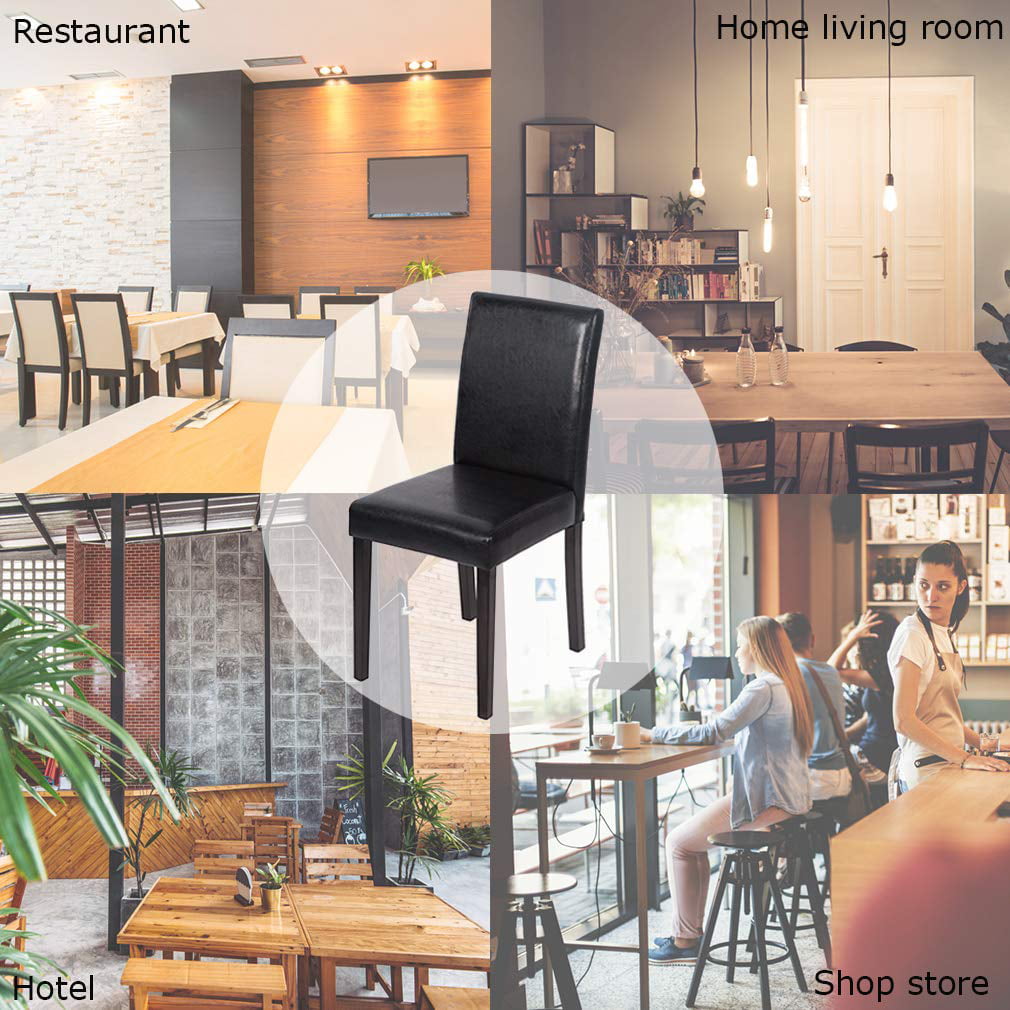 FDW Set of 4 Urban Style Leather Dining Chairs With Solid Wood Legs Chair,Black