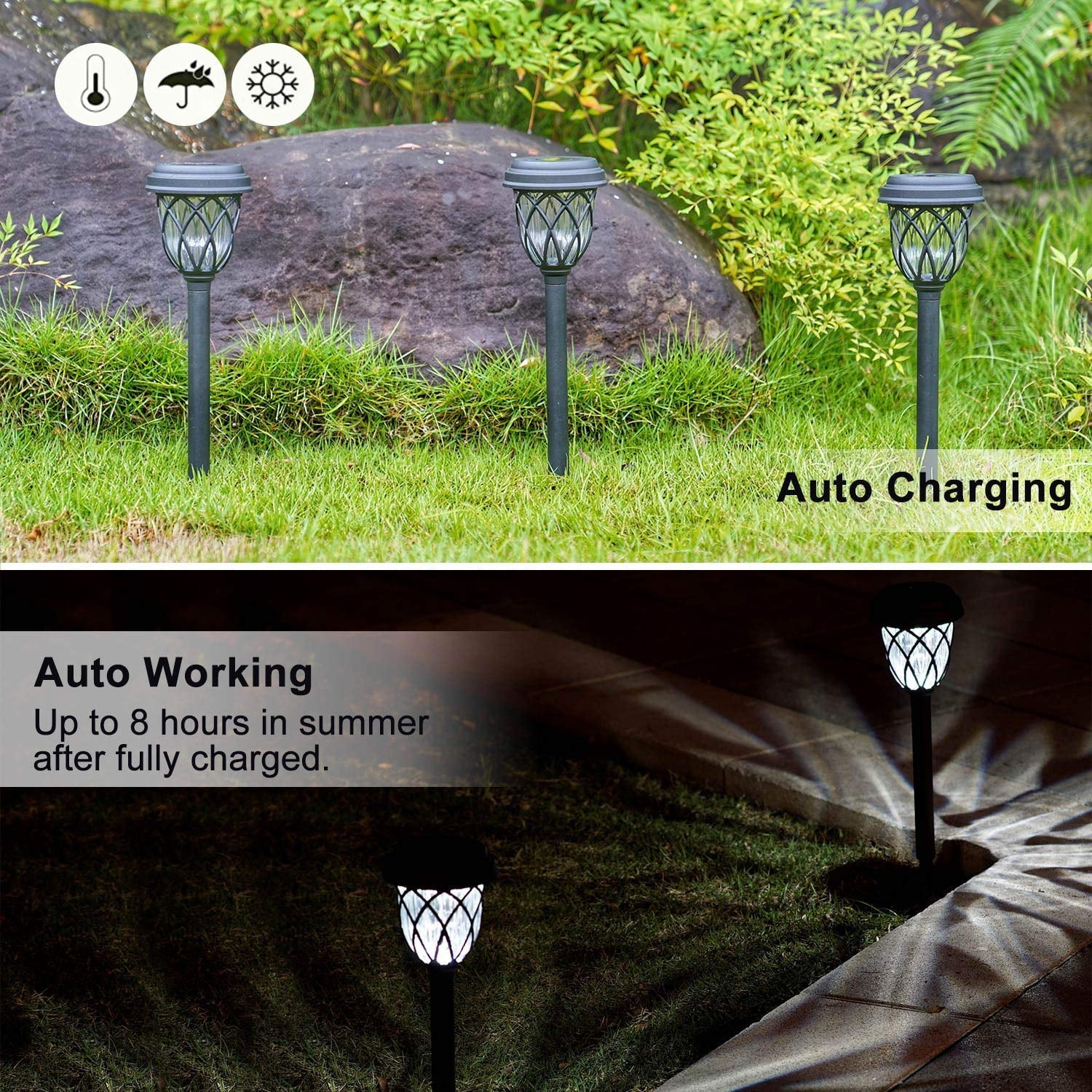 ExcMark 10 Packs Solar Lights Outdoor Garden Pathway Solar Powered Yard Lights for Walkway Sidewalk Driveway. (Warm White)