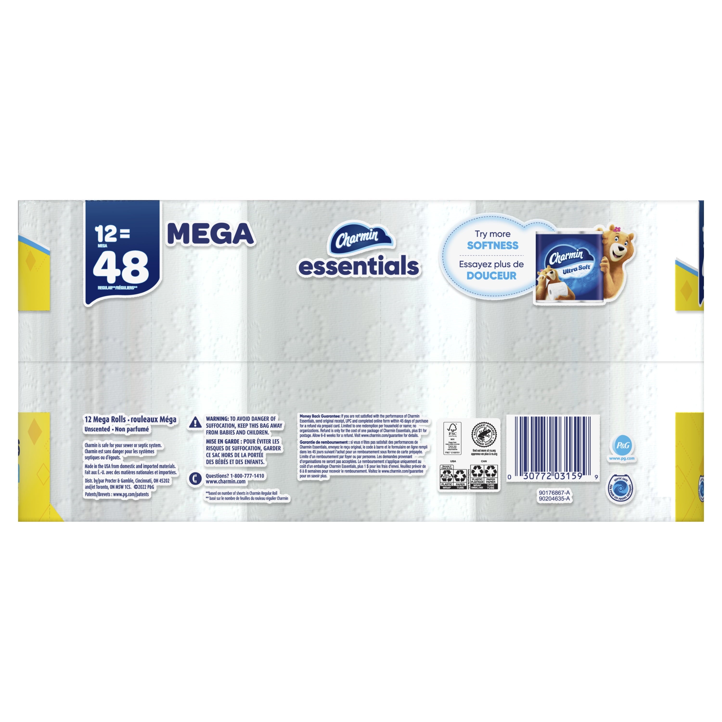 Charmin Essentials Soft Toilet Paper, 12 Mega Rolls