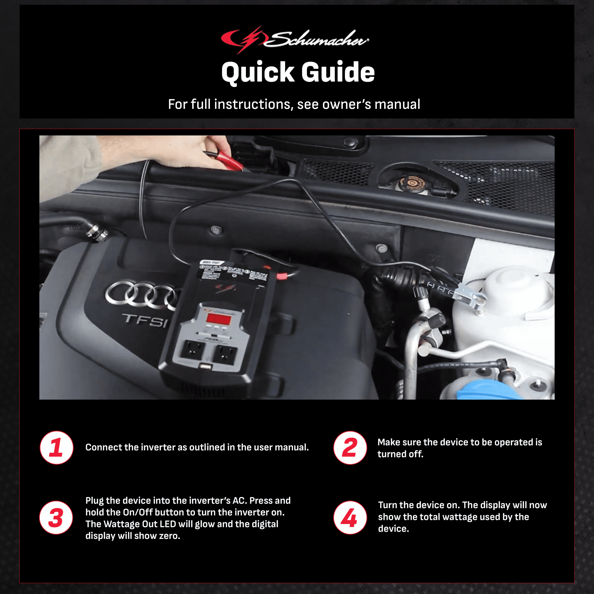 Schumacher 750 Continuous Watt/1500 Peak Watt DC-to-AC Digital Power Inverter – LED Display and Built-in Safety Features