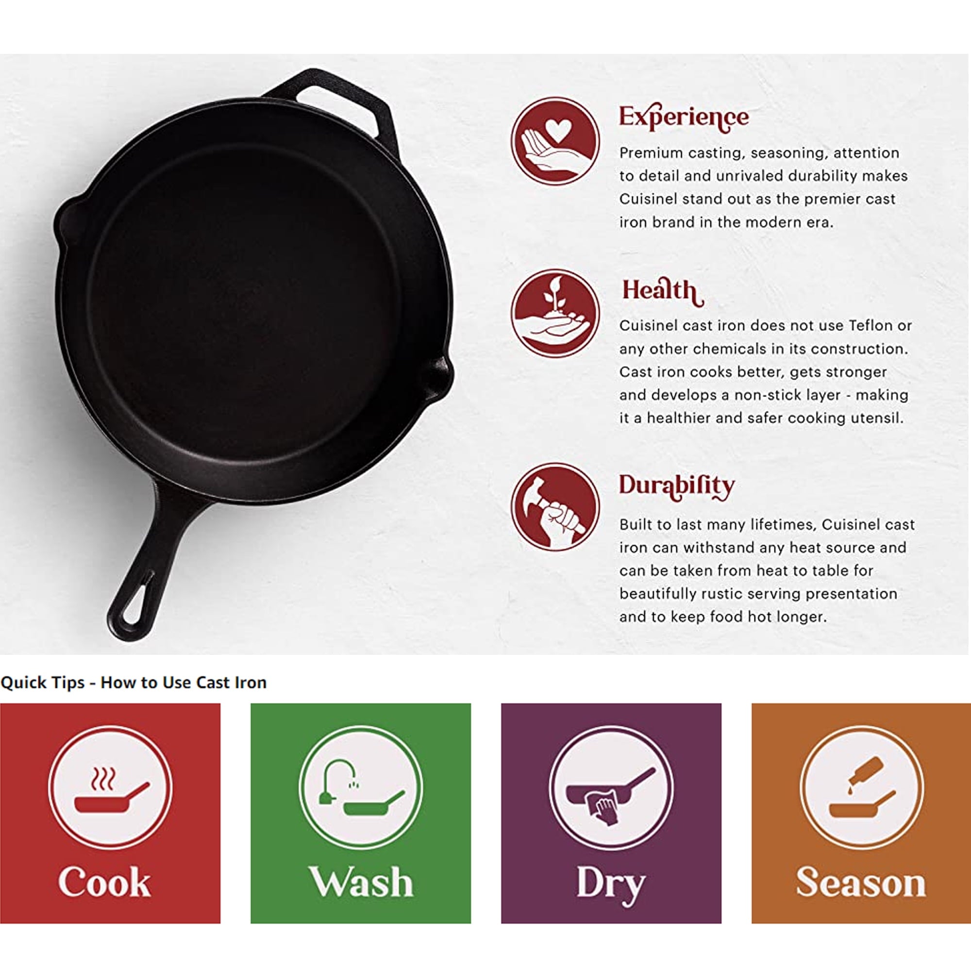 Pre-Seasoned Cast Iron Skillet (12-Inch) with Glass Lid and Handle Cover Oven Safe Cookware