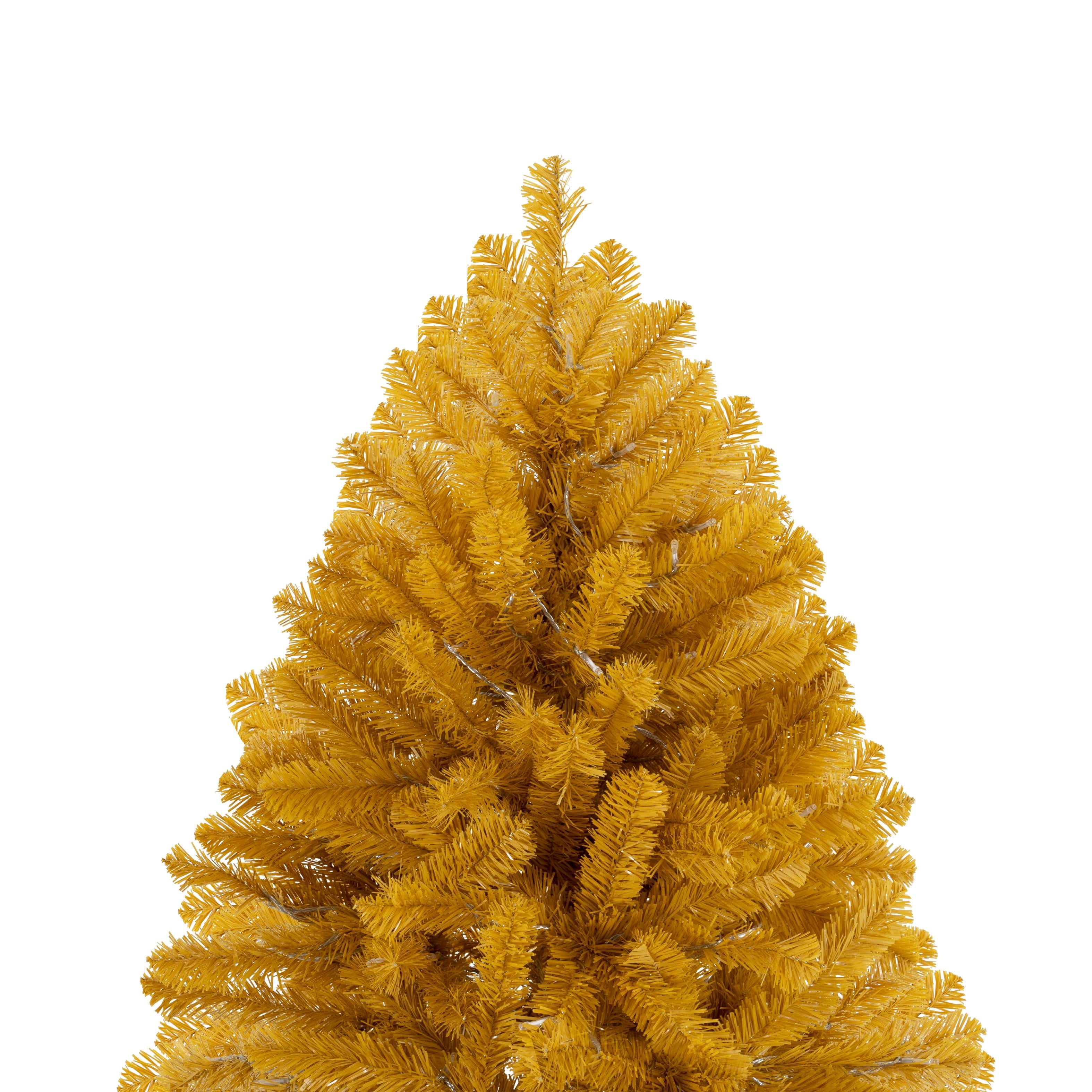 7.5ft Gold Christmas Tree with Lights, Tree Prelit with 1412 Branch Tips, 600 Warm Lights and Metal Stand by Homestock
