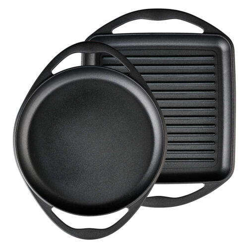 (2 Pack) Tramontina Pre-Seasoned Cast Iron Grill and Griddle Set