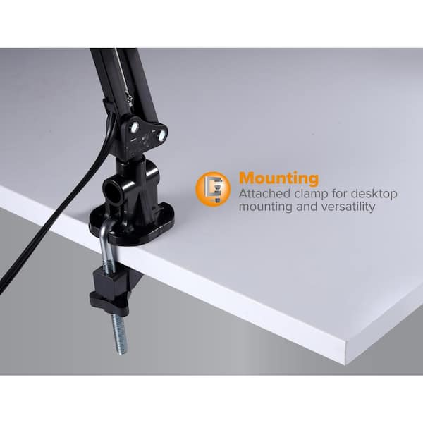 36 in. Black Metal Swing Arm LED Desk Lamp with Clamp