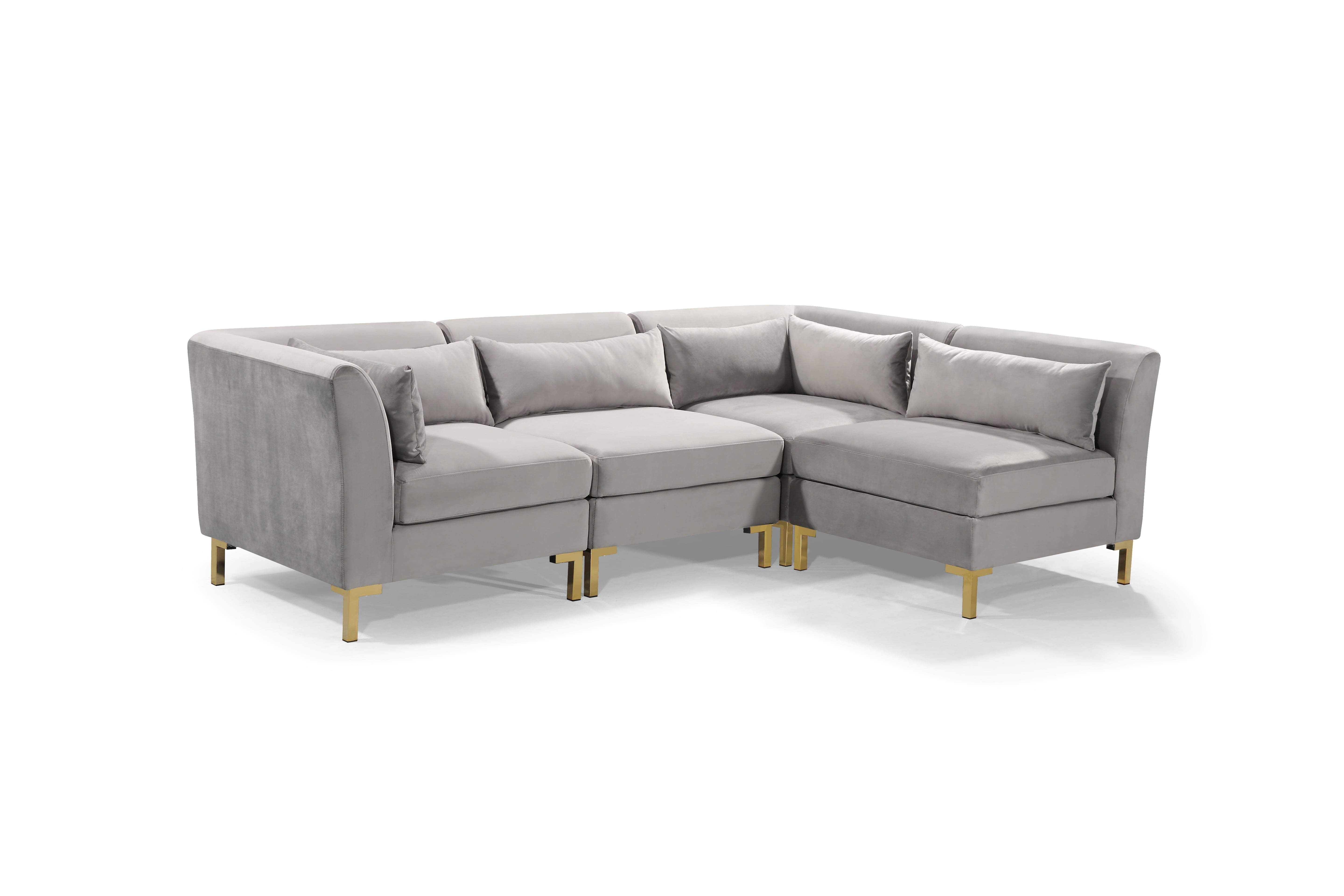 Chic Home Guison Sectional Sofa, Grey Velvet