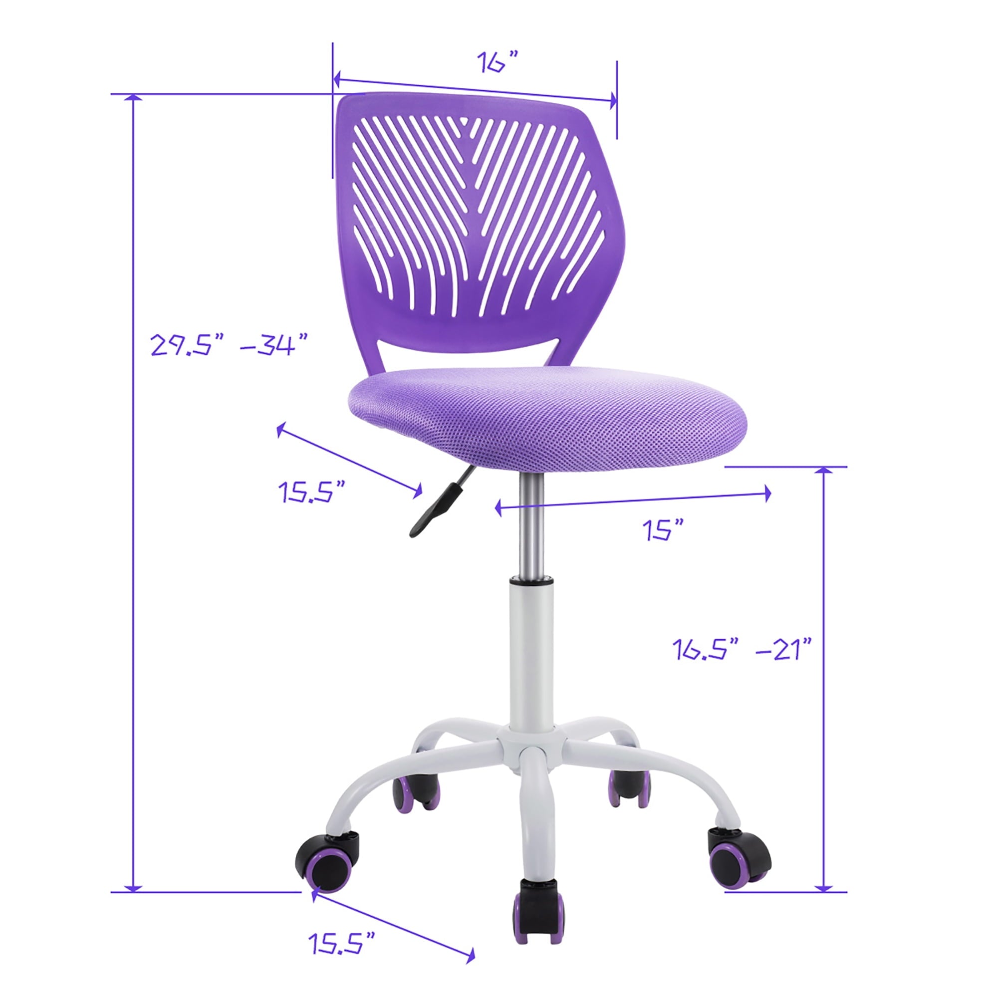 Costway Office Task Desk Armless Chair Adjustable Mid Back Swivel Study Chair Purple
