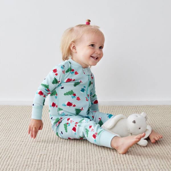 Company Cotton Organic Snowman 3-6 Months Aqua Multi Baby Sleeper