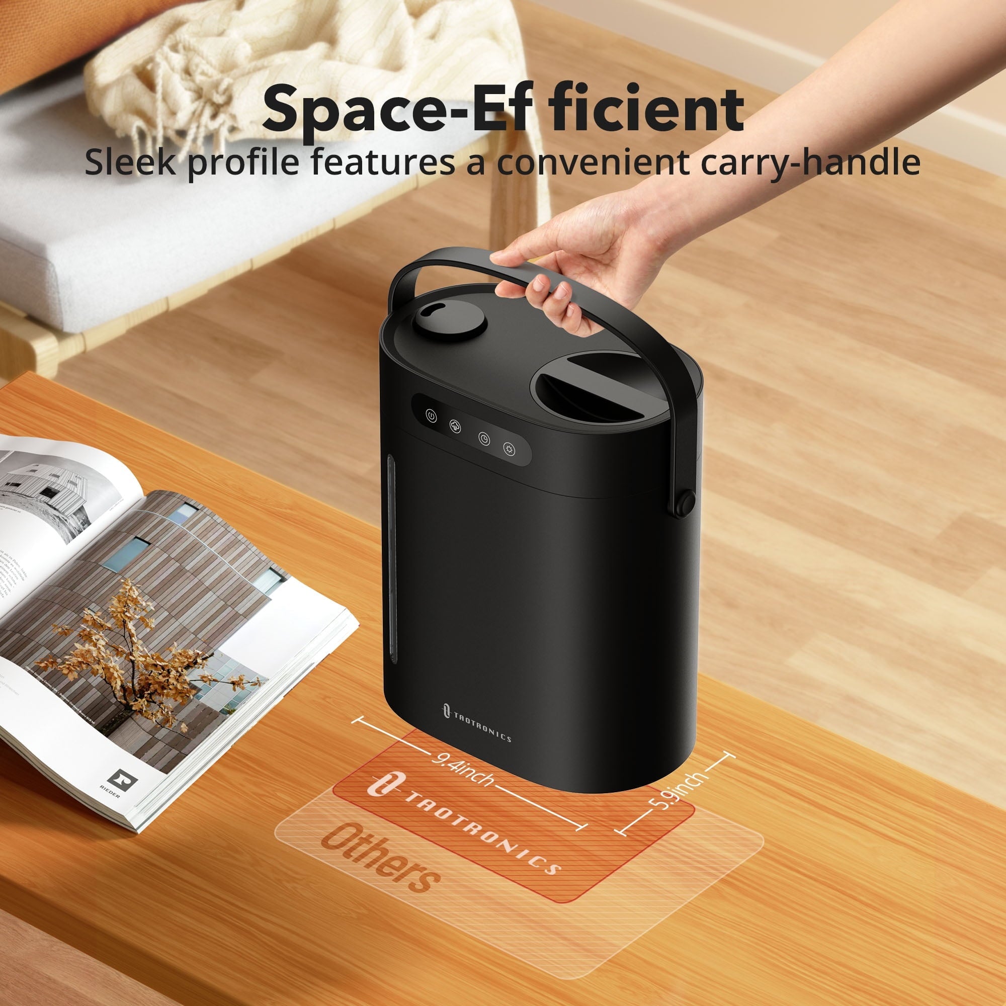 Taotronics 6L Cool Mist Humidifier for Room Home Bedroom, Top Fill Humidifier with Touch Control, Adjustable 3 Mist Outputs, 3 Timers, Sleep Mode, for Office, Black