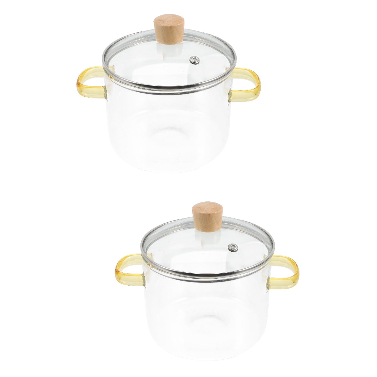 Homemaxs 2pcs Clear Glass Stockpot with Lid and Double Ear Noodle Cooking Pot Ramen Pot Glass Cookware