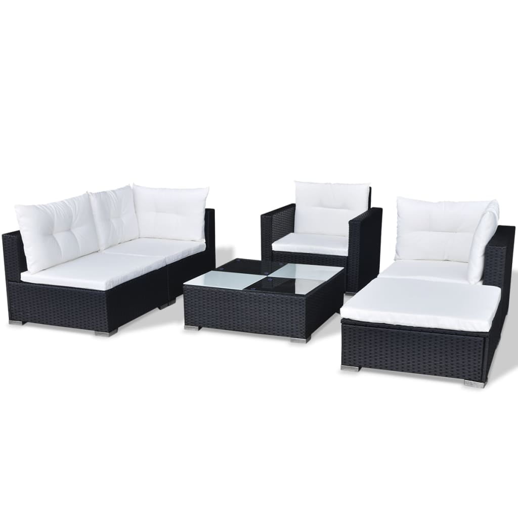 vidaXL 6 Piece Patio Lounge Set with Cushions Poly Rattan Black