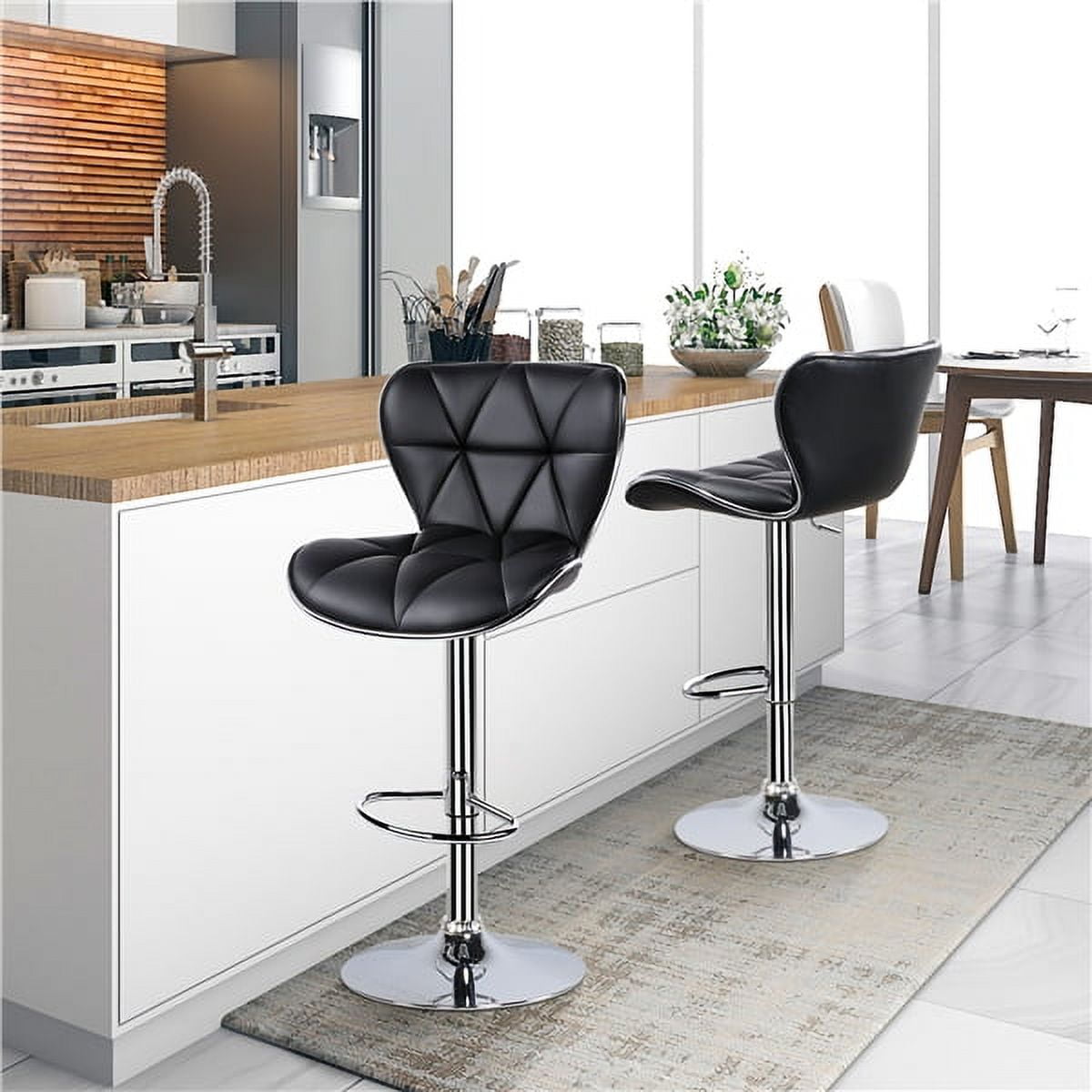 Alden Design Adjustable Midback Faux Leather Bar Stool, Set of 2, Black