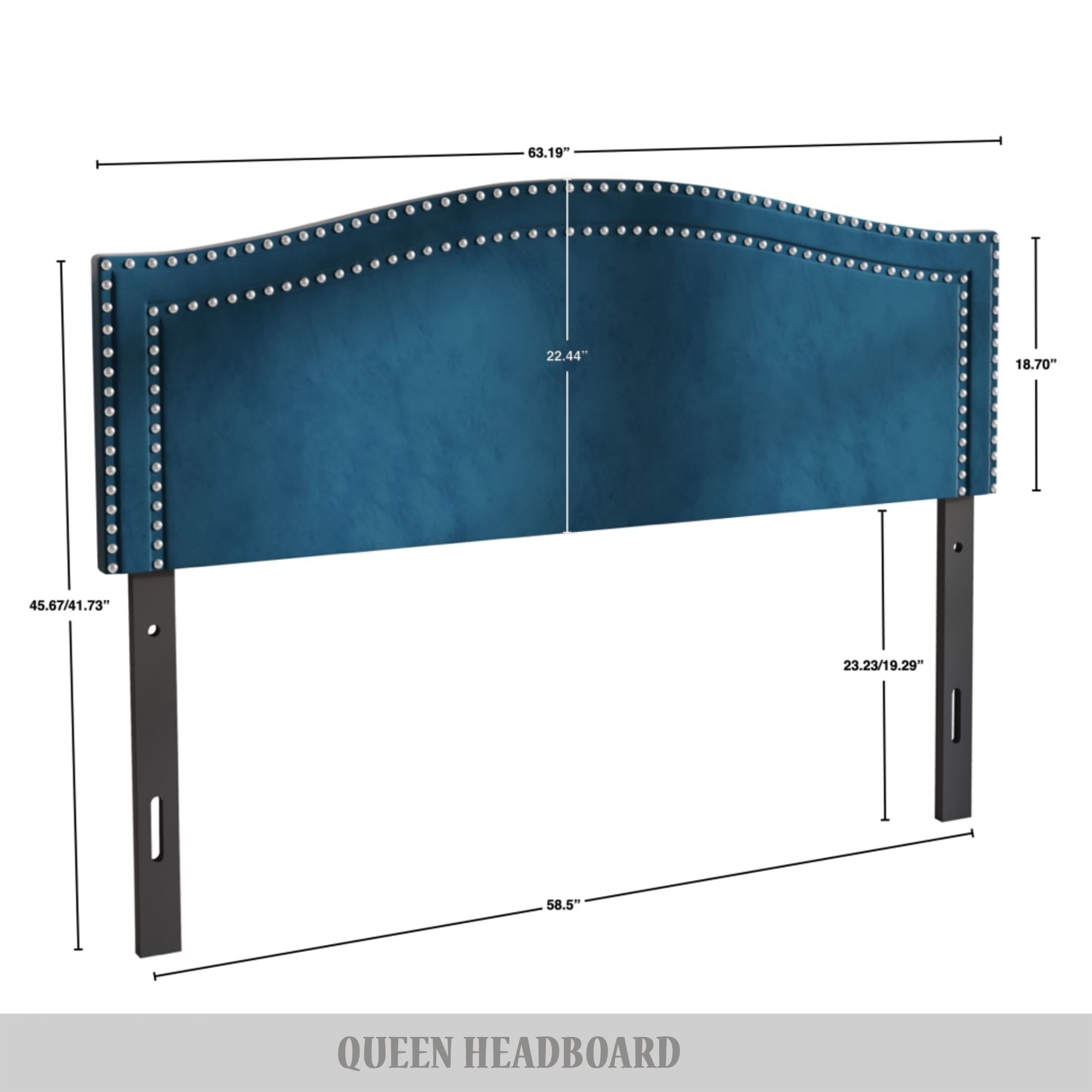 Castle Place Upholstered Nailhead Trimmed Headboard, Navy Blue Velvet, Queen