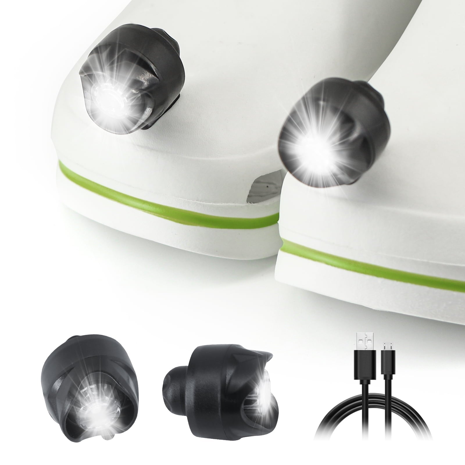 LED Croc Shoes Lights - 2 Pack, PeaTop Rechargeable Headlights for Croc Shoes, Fun Light-Up Shoe Charms for Adults and Kids, Black