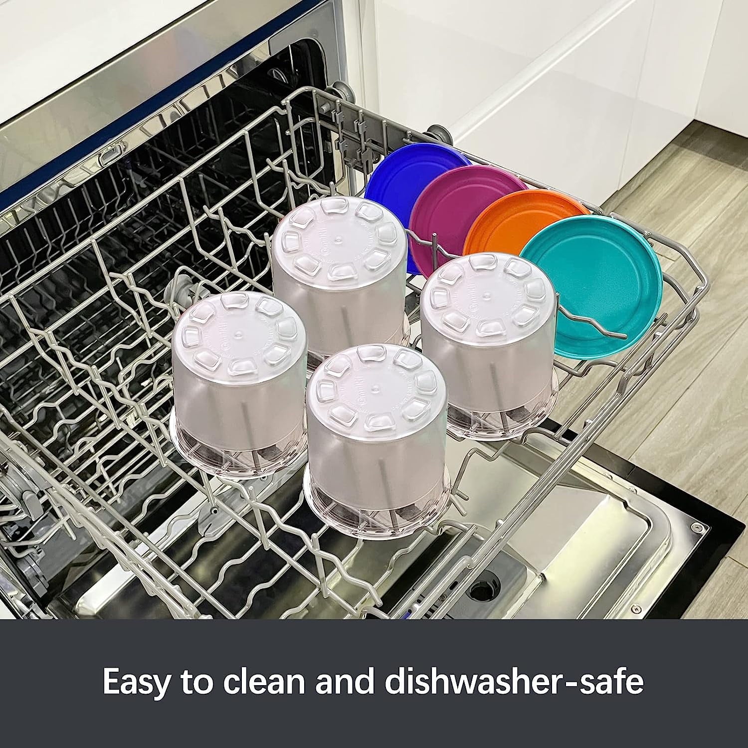 URRU Containers Replacement for Ninja Creami Pints and Lids - 4 Pack, 16oz Cups Compatible with NC301 NC300 NC299AMZ Series Ice Cream Maker - Dishwasher Safe, Leak Proof Lids