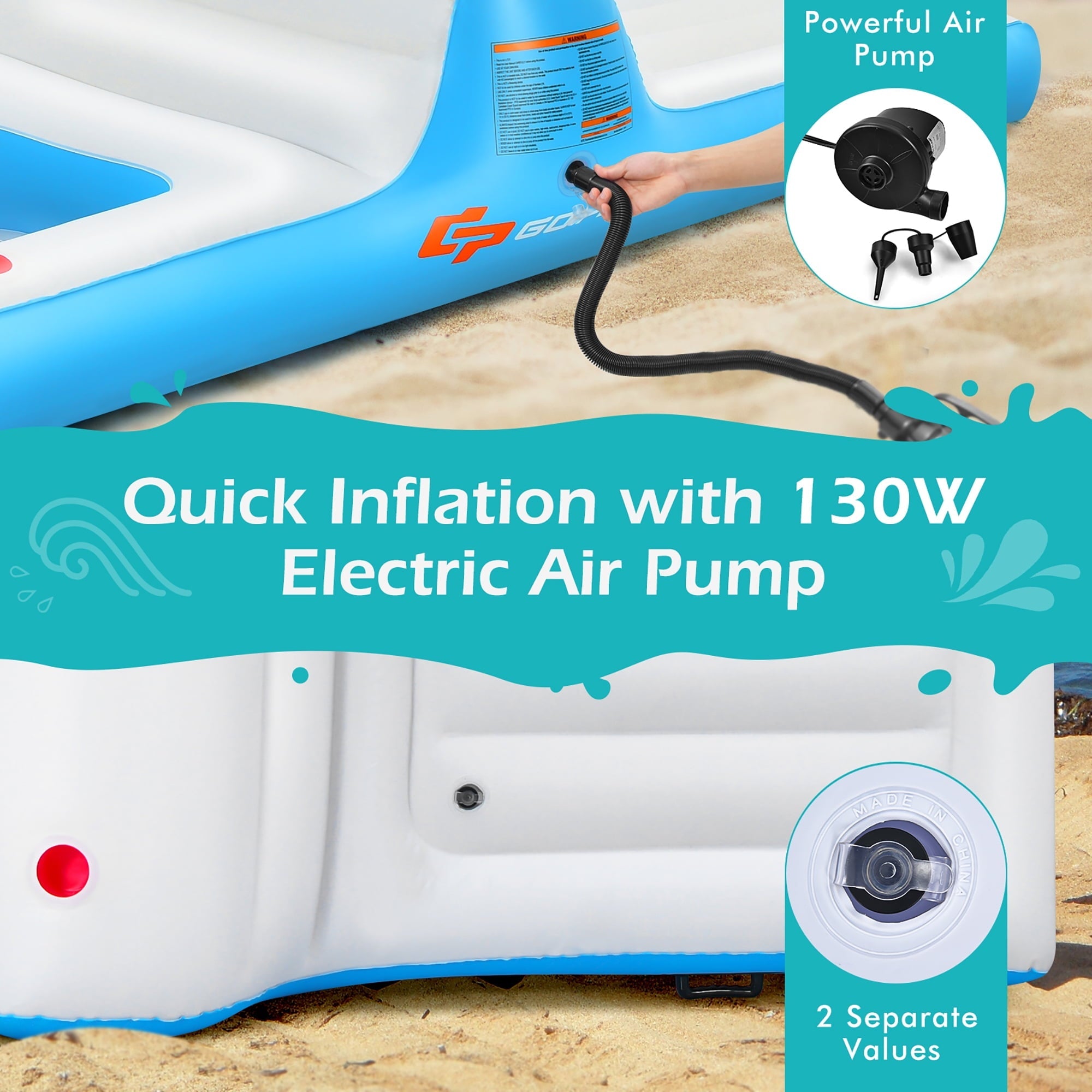 Costway Giant 4 Person Inflatable Island Lake Floating Lounge Raft W/ 130W Electric Air Pump