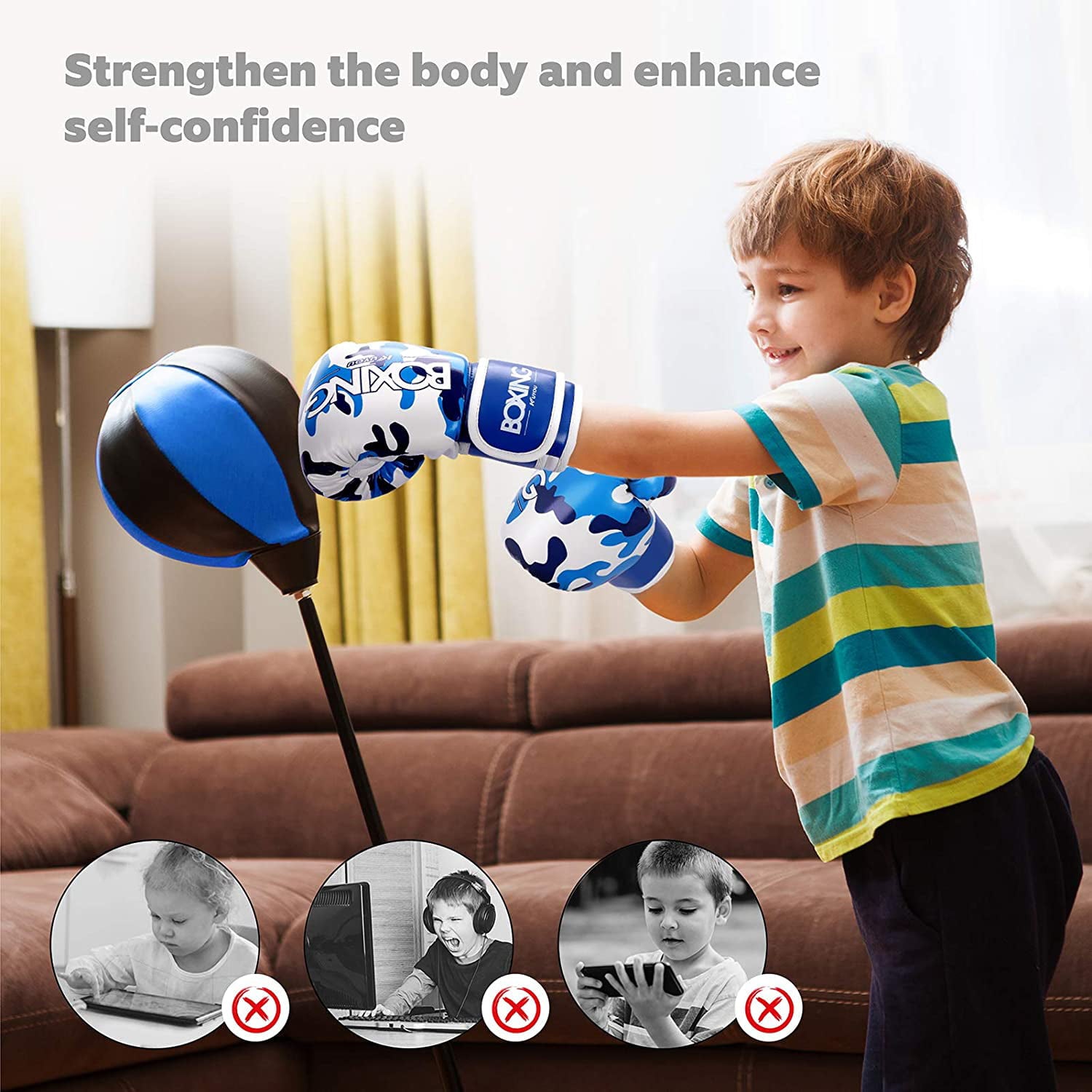 Kids Boxing Gloves, Boxing Gloves for Children 5-12 Youth Boys Girls Toddler PU Cartoon Sparring Training Boxing Gloves for Punching Bag, Kickboxing, Muay Thai, Blue