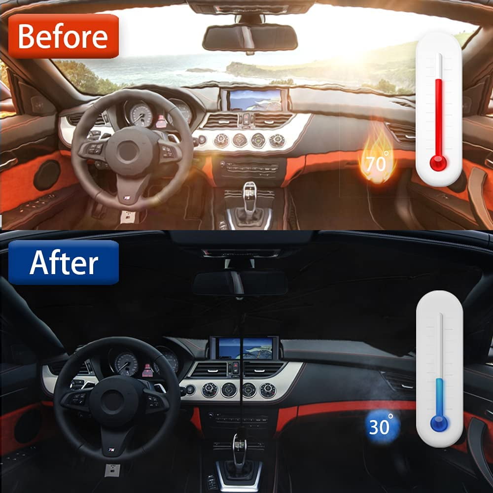 Home Times Windshield Sun Shade,Summer Foldable Umbrella Car Sun Shade Cover for Car Front Window (Heat Insulation Protection),Trucks/Cars/Auto Windshield Covers  (57*31'',Large,Silver)