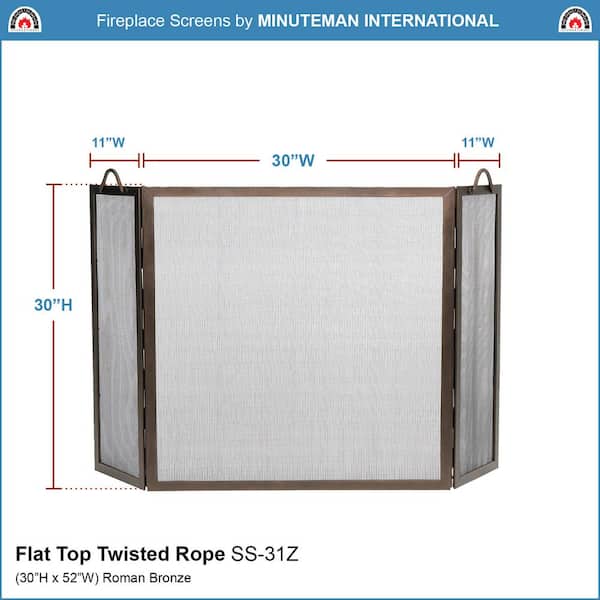 52 in. 3-Panel L Graphite Arched Top Twisted Rope Folding Fireplace Screen
