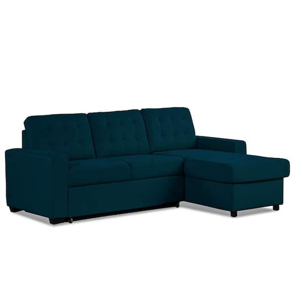 Barison 89.7 in. Square Arm 2-piece L Shaped Fabric Sectional Sofa in Navy Blue with Storage