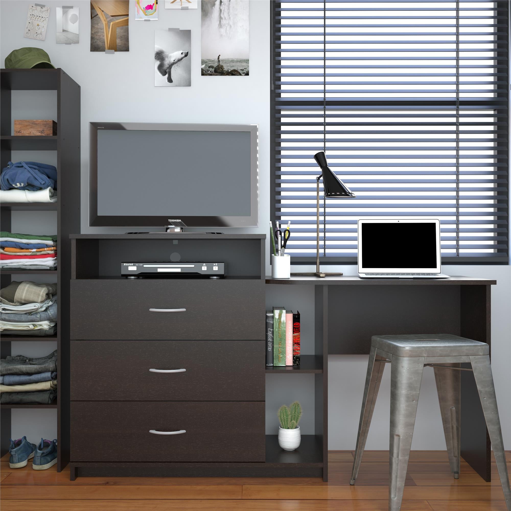 Elm & Oak Somerset 3 in 1 Media Dresser and Desk Combo, Espresso