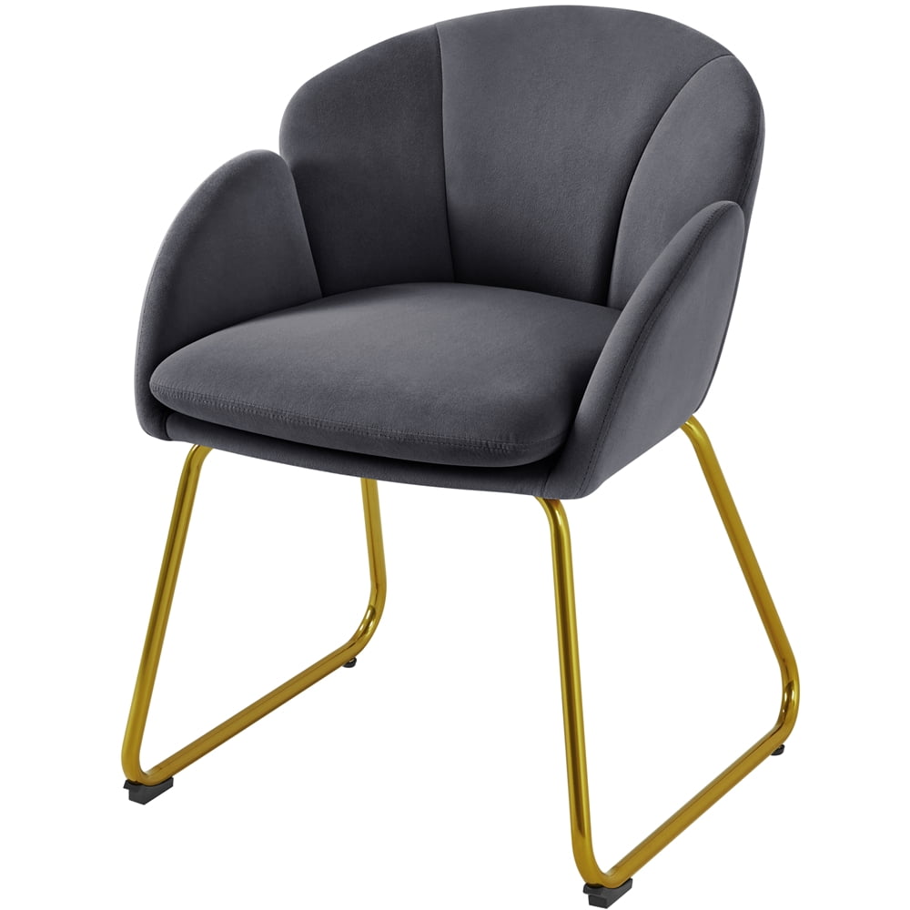 SmileMart Glam Velvet Accent Chair with Golden Metal Legs, Gray