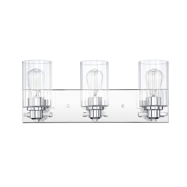 20.5 in. 3-Light Chrome Vanity Light with Ribbed Glass Shades