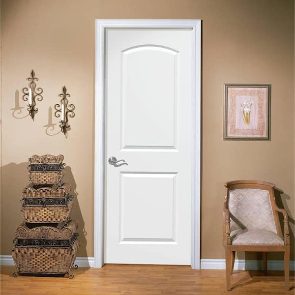 30 in. x 80 in. 2 Panel Roman Round Top Left-Handed Hollow-Core Smooth Primed Composite Single Prehung Interior Door