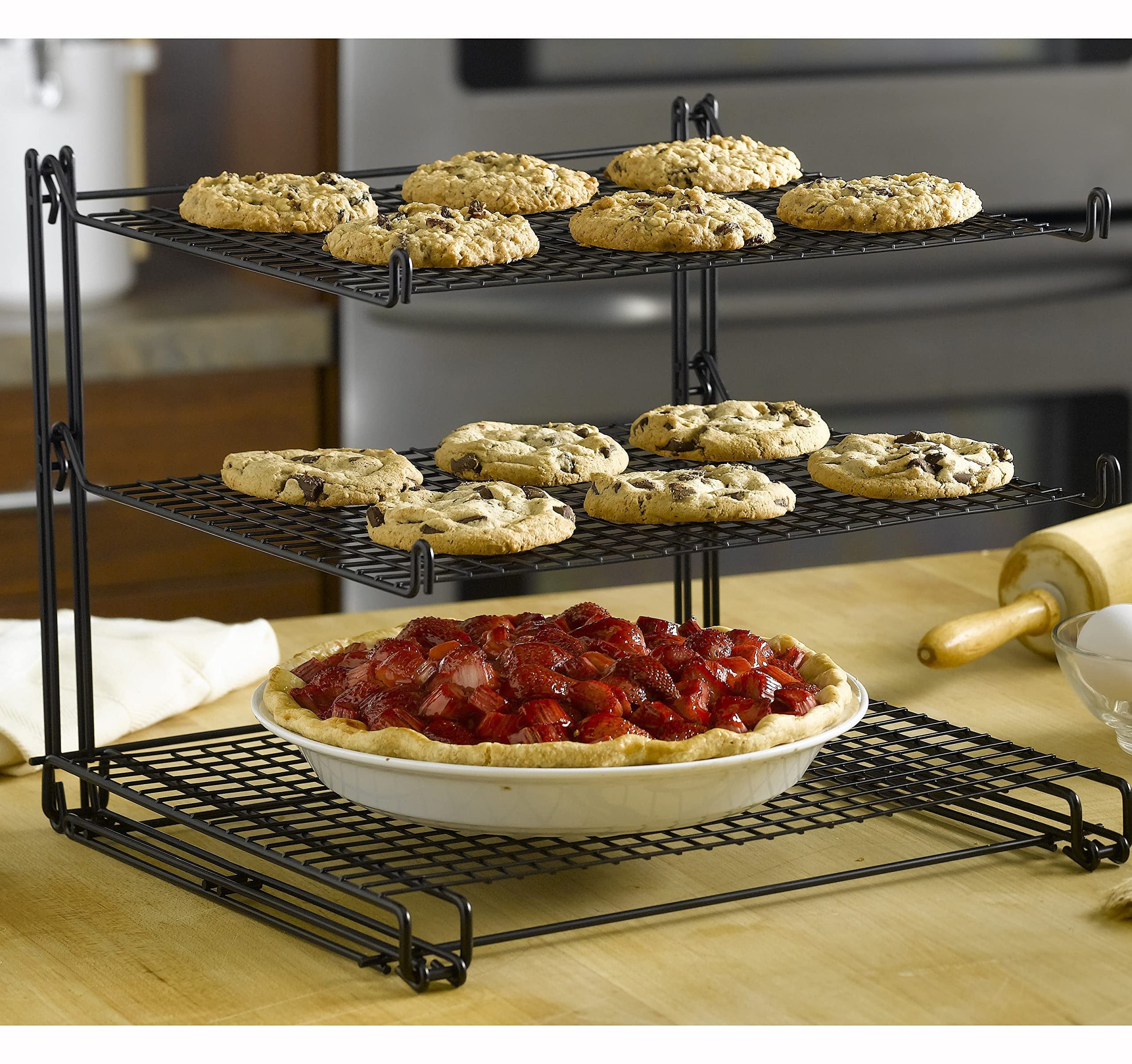 Nifty Solutions 3-Tier Cooling Rack – Non-Stick, Wire Mesh Design, Black