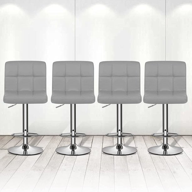 Magshion Set of 4 Faux Leather Adjustable Swivel Bar Stools with Square Back, Kitchen Counter Height Barstools Dining Chairs, Black