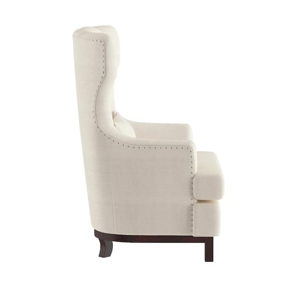 Davi Beige Textured Upholstery Tufted Back Wingback Chair