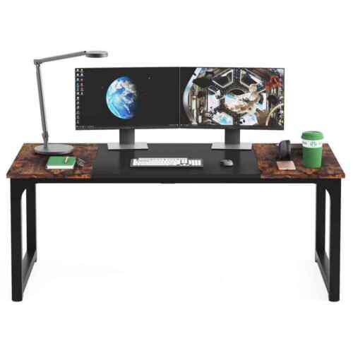 Computer Desk Particle Board Wood With Metal Rectangular Open Back Brown